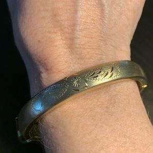 Gold Bangle Bracelet with Safety Chain * EUC *